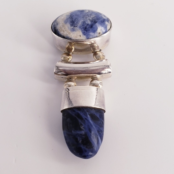 Vintage Sterling Silver Signed Mexico Sodalite Cabachon Bullet Pendant - Picture 1 of 5
